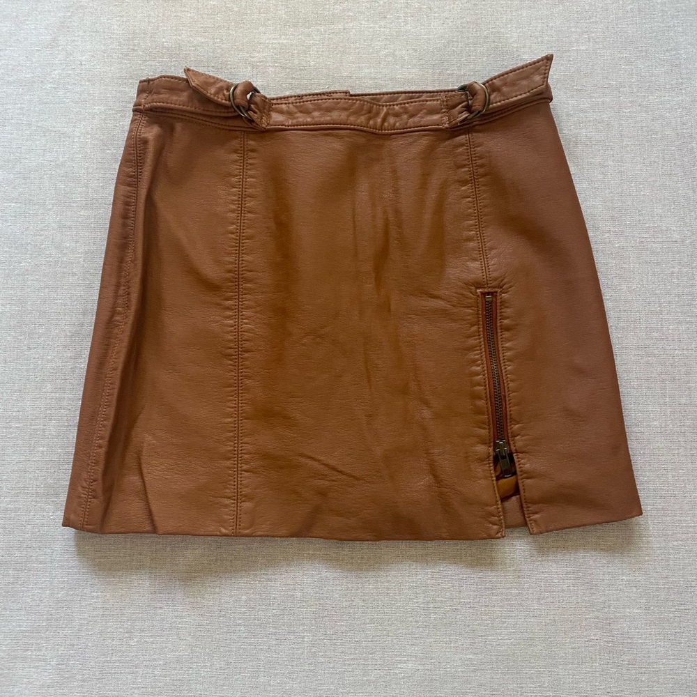 Free People faux leather brown mini skirt.